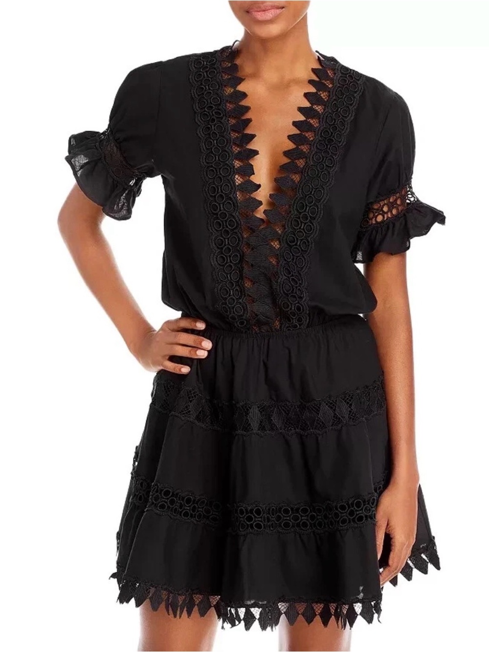 $198 Peixoto Black Ora Cotton Embroidered Swimsuit Cover Up Dress XL yse2123